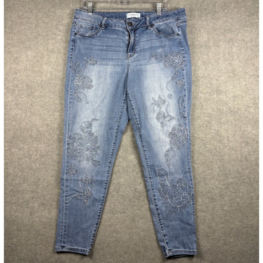 Lane Bryant Floral Embroidered Skinny Jeans Size 16 Light Wash Blue Stretch